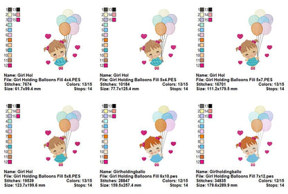 Sweet Balloon Girl Dreams - Fill Stitch – Machine Embroidery Design