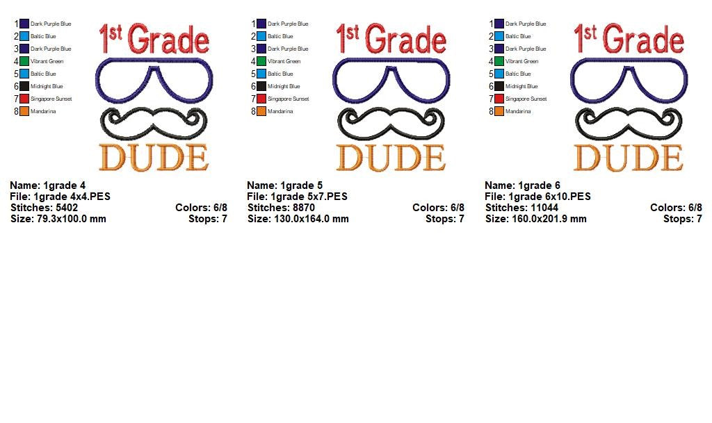 1st Grade Dude - Appliqué - Machine Embroidery Design