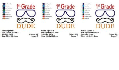1st Grade Dude - Appliqué - Machine Embroidery Design