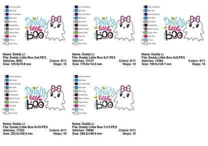 Daddy Little Boo Cute Ghost – Appliqué – Machine Embroidery Design