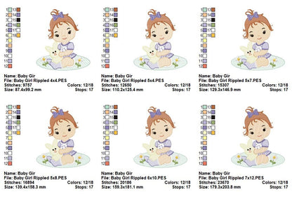 Sweet Baby Girl & Bunny Collection – Fill Stitch & Sketch Stitch – Machine Embroidery Design