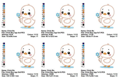 Sweet Baby Chick with Flower - Appliqué - Machine Embroidery Design