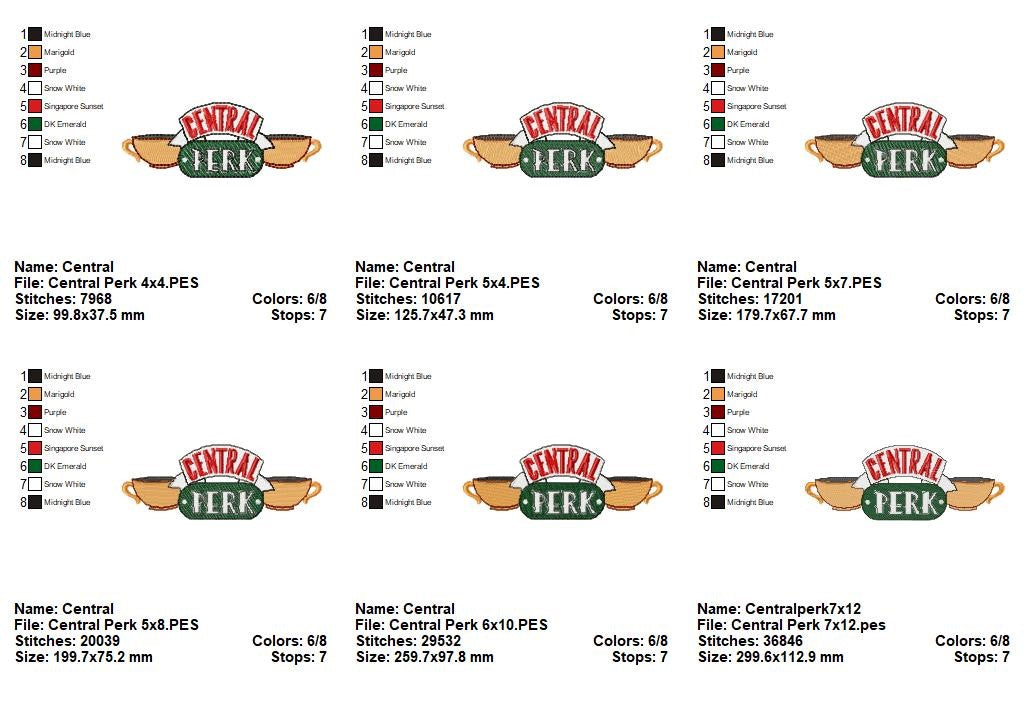 Central Coffee Shop Logo - Fill Stitch - Machine Embroidery Design