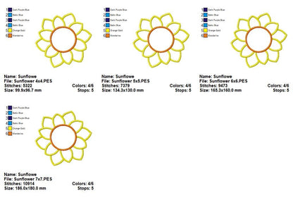 Rustic Sunflower Bloom - Applique - Machine Embroidery Design