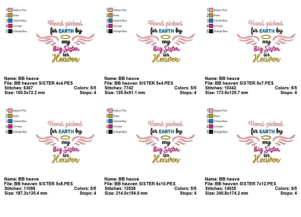 Hand Picked for Earth by My Big Sister in Heaven – Fill Stitch – Machine Embroidery Design