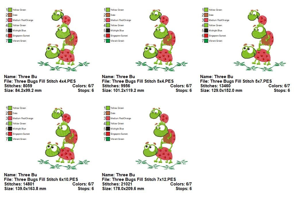 Stacked Ladybug Friends - Fill Stitch – Machine Embroidery Design