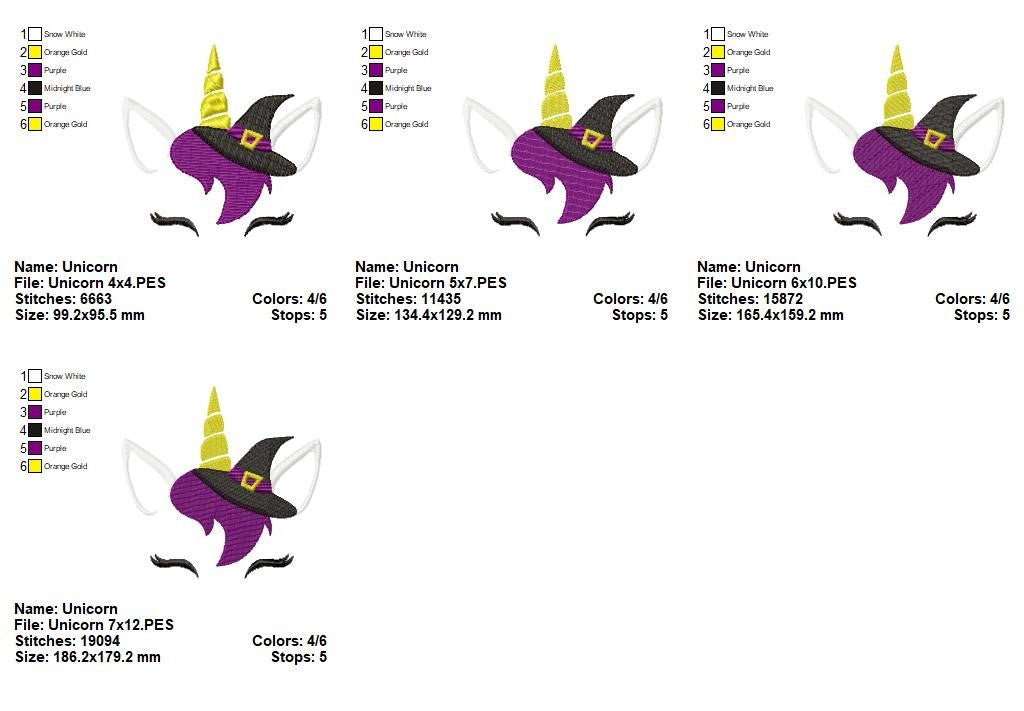 Mystic Witch Unicorn - Fill Stitch - Machine Embroidery Design