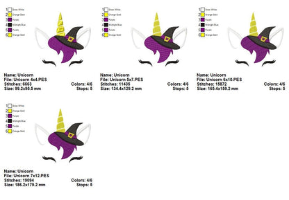 Mystic Witch Unicorn - Fill Stitch - Machine Embroidery Design