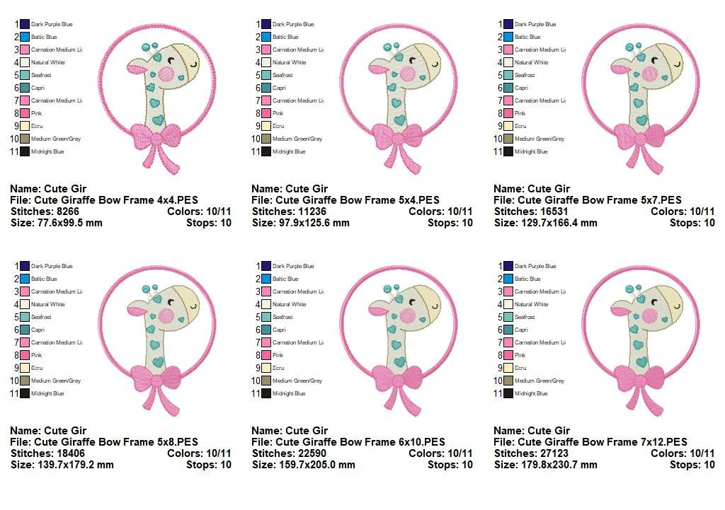 Sweet Giraffe Bow Frame – Appliqué – Machine Embroidery Design
