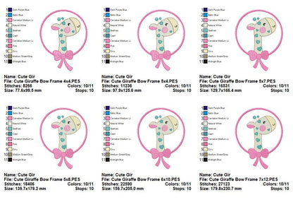 Sweet Giraffe Bow Frame – Appliqué – Machine Embroidery Design
