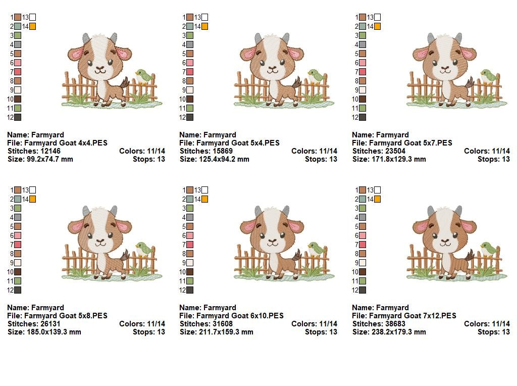 Goat Cuties Farm Set – Fill Stitch – Machine Embroidery Design