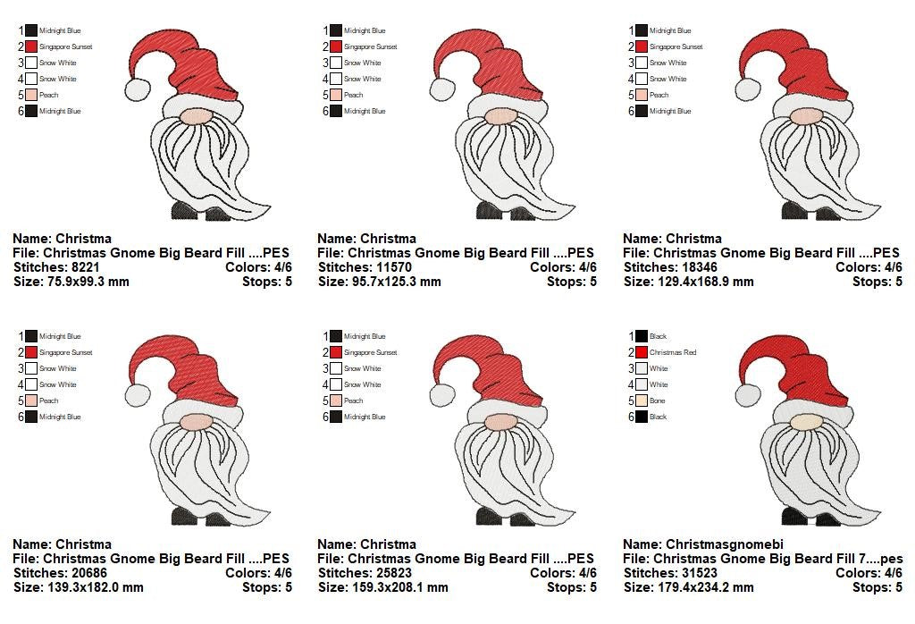 Whimsical Side Beard Christmas Gnome - Fill Stitch, Sketch & Applique - Machine Embroidery Design