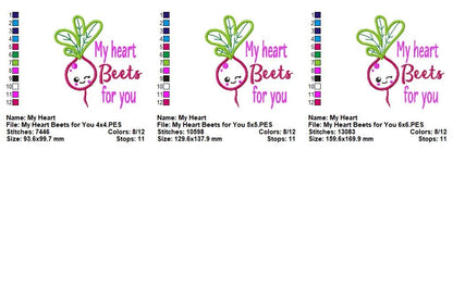 My Heart Beets for You - Appliqué - Machine Embroidery Design