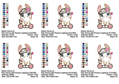 Sweet Donkey with Flowers - Applique - Machine Embroidery Design