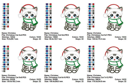 Christmas Cat - Applique - Machine Embroidery Design