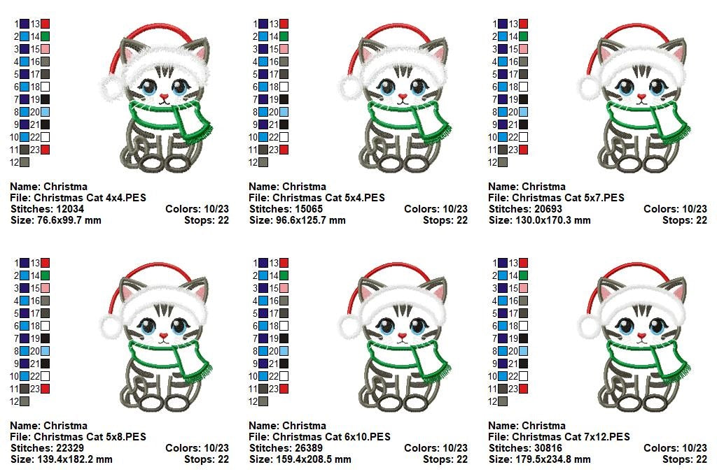 Christmas Cat - Applique - Machine Embroidery Design