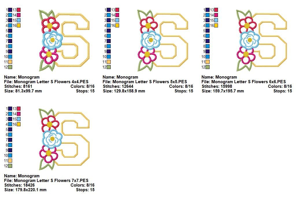 S is for Spring Flowers – Applique – Machine Embroidery Design