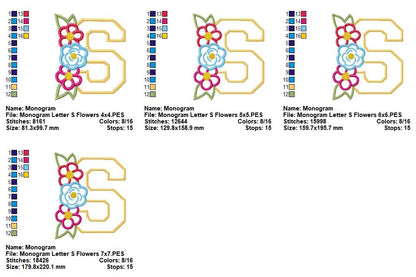 S is for Spring Flowers – Applique – Machine Embroidery Design