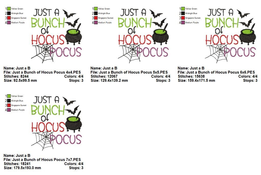 Just a Bunch of Hocus Pocus - Fill Stitch - Machine Embroidery Design