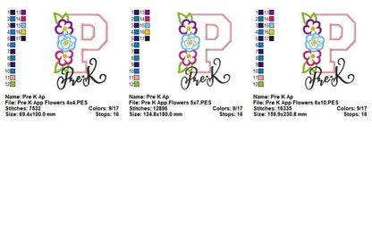 Pre K Floral Letter P - Applique - Machine Embroidery Design