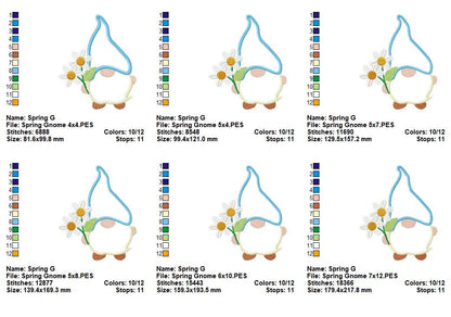 🌼 Spring Gnome with Daisies – Applique - Machine Embroidery Design
