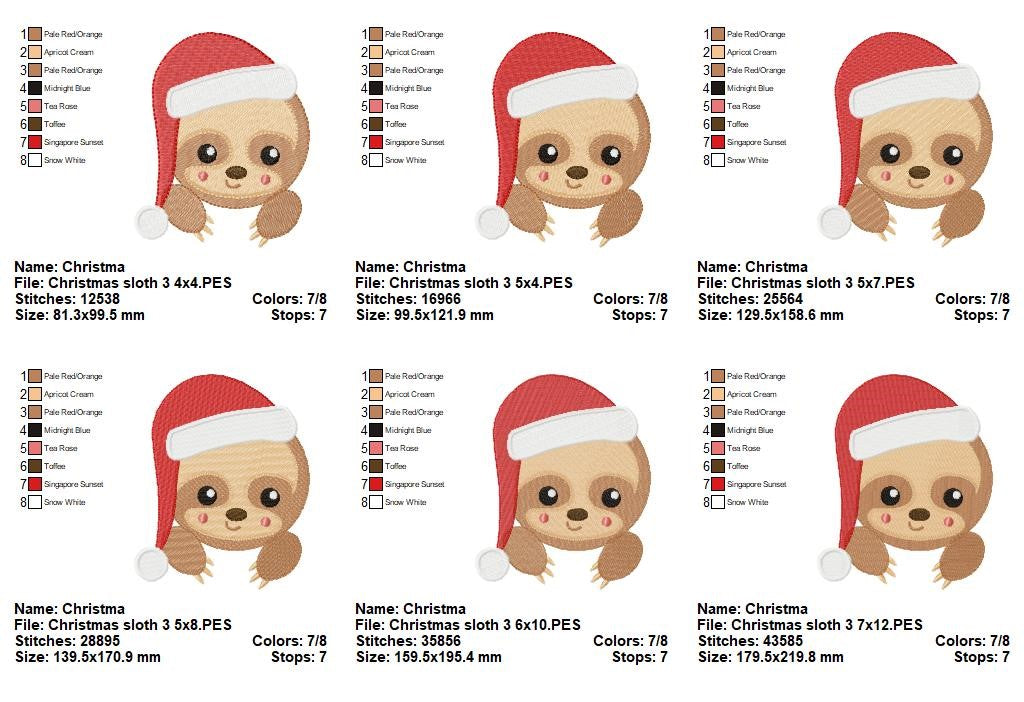 Christmas Sloth - Fill Stitch - Machine Embroidery Design