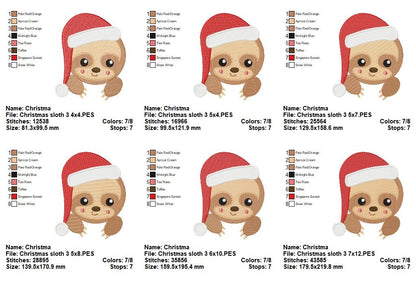 Christmas Sloth - Fill Stitch - Machine Embroidery Design