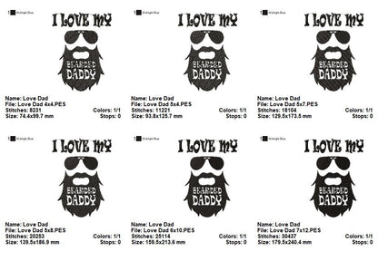 🖤 I Love My Bearded Daddy 🧔 – Fill Stitch – Machine Embroidery Design