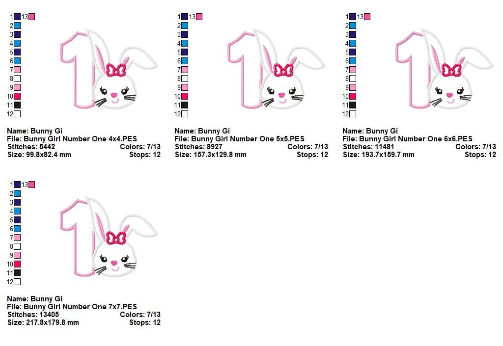 Bunny Girl Number One – Applique – Machine Embroidery Design