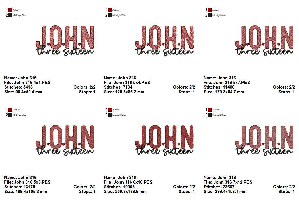 John Three Sixteen - Sketch Stitch - Set of 2 Designs - Machine Embroidery Design