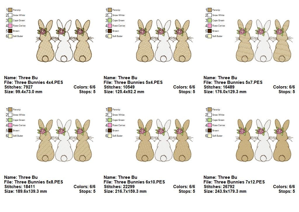 Easter Bunnies Back Trio - Sketch Stitch - Machine Embroidery Design