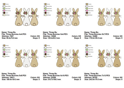 Easter Bunnies Back Trio - Sketch Stitch - Machine Embroidery Design