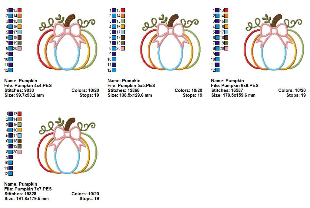 🎃 Pumpkin with Bow – Applique – Machine Embroidery Design 🎀🍂