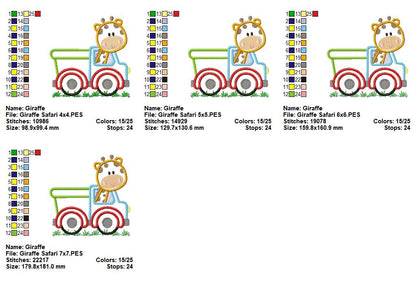 Safari Giraffe Truck – Appliqué – Machine Embroidery Design