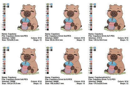 Cute Capybara with Boba Drink 💕 – Fill Stitch – Machine Embroidery