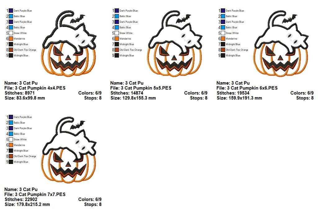 Spooky Cute Cat in Jack O Lantern - Applique - Machine Embroidery Design