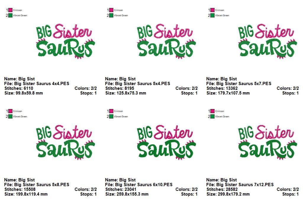 Big Sister Saurus – Fill Stitch – Machine Embroidery Design