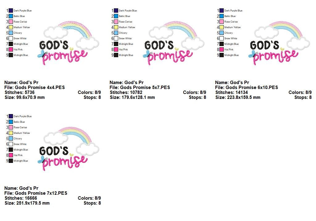 God’s Promise Rainbow – Appliqué – Machine Embroidery Design