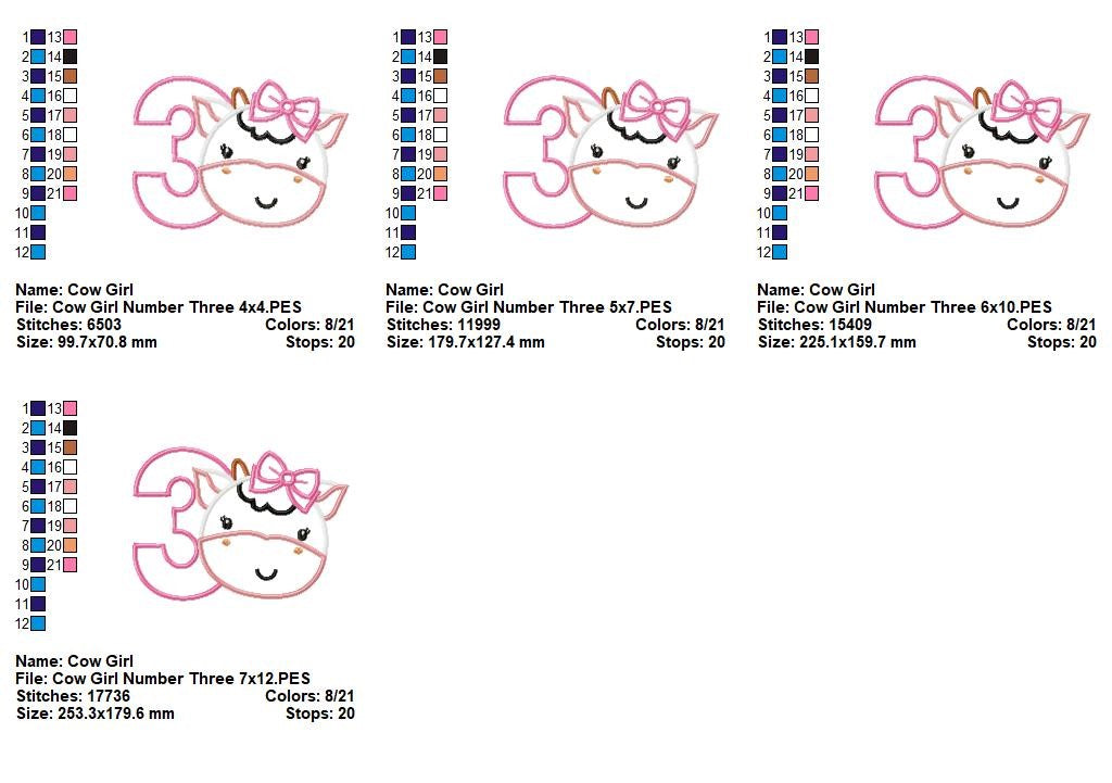Sweet Cow Number Three - Applique - Machine Embroidery Design