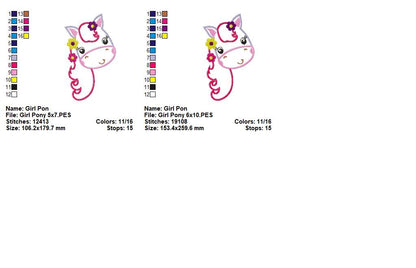 Sweet Floral Pony Girl - Appliqué – Machine Embroidery Design