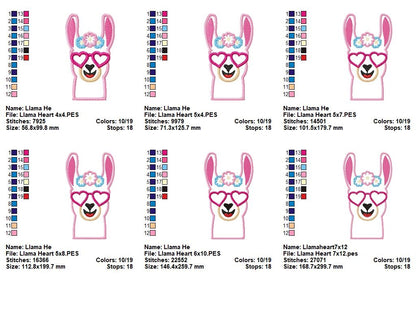 Llama with Heart Glasses - Applique - Machine Embroidery Design