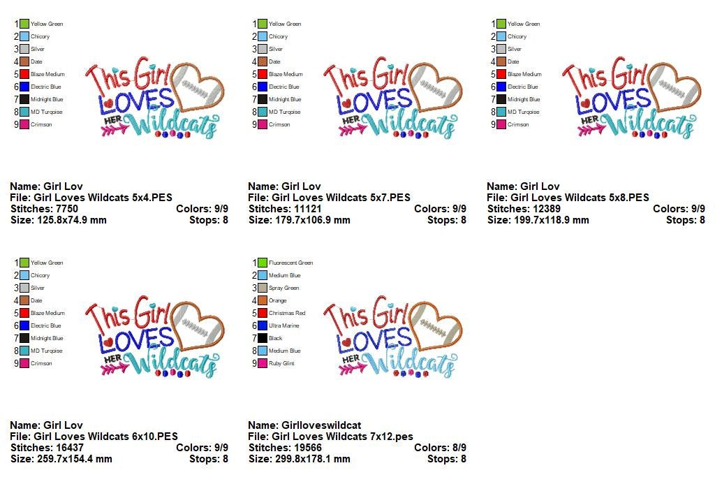 This Girl Loves Her Wildcats - Appliqué - Machine Embroidery Design