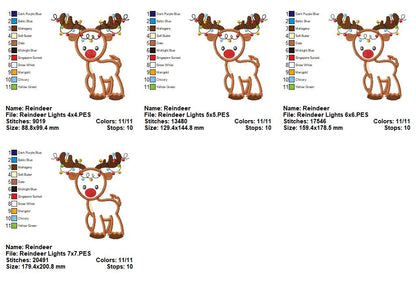 Christmas Reindeer with Lights 🦌🎄 – Applique - Machine Embroidery Design