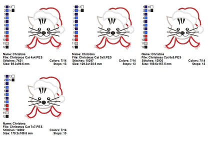 Whiskers the Christmas Kitty - Appliqué - Machine Embroidery Design