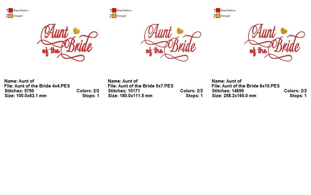 Aunt of the Bride - Satin Stitch - Machine Embroidery Design