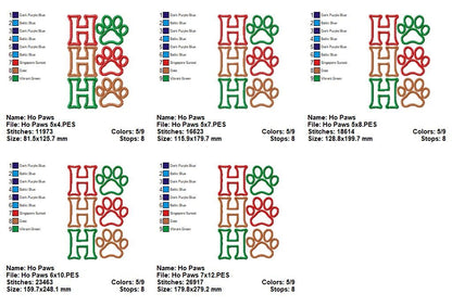 Ho Ho Ho Paws Christmas – Applique – Machine Embroidery Design