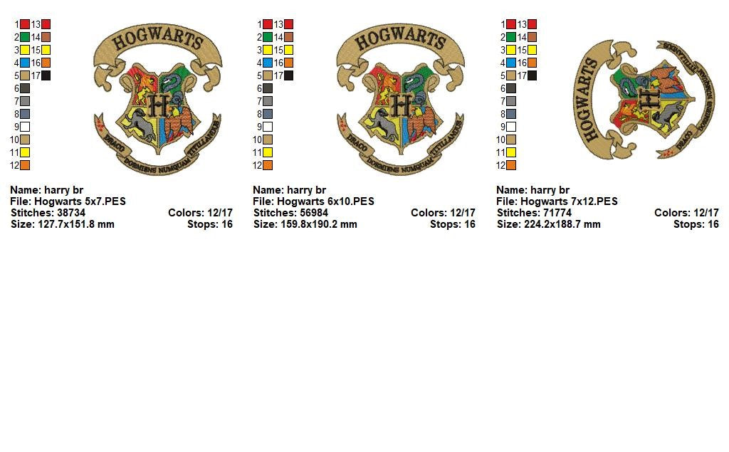 Hogwarts Crest Embroidery Design – Fill Stitch – Machine Embroidery Design