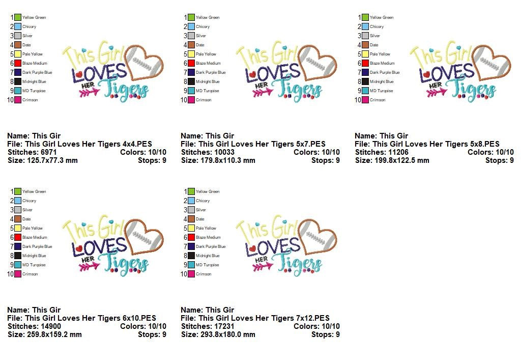 This Girl Loves Her Tigers – Appliqué – Machine Embroidery Design
