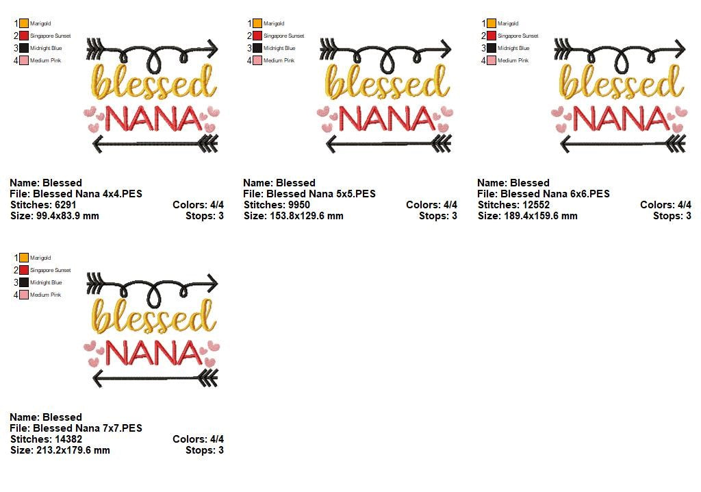 Blessed Nana – Satin Stitch – Machine Embroidery Design