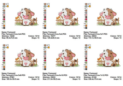 Country Cuties by the Fence 🐮💛 – Fill Stitch – Machine Embroidery Design – Set of 2 Designs